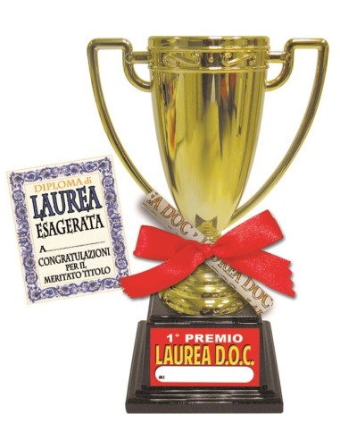 Coppa trofeo dorata Cm. 19 Laurea con fiocco e pergamena