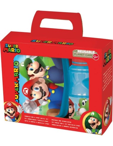Valigetta regalo con borraccia e portamerenda plastica - Super Mario