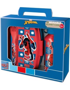 Valigetta regalo con borraccia alluminio e portamerenda con posate - Spiderman