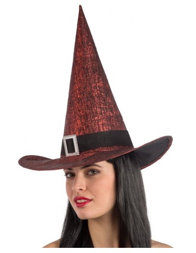 Cappello strega rosso in tessuto metallizzato con fibbia Cm. 40