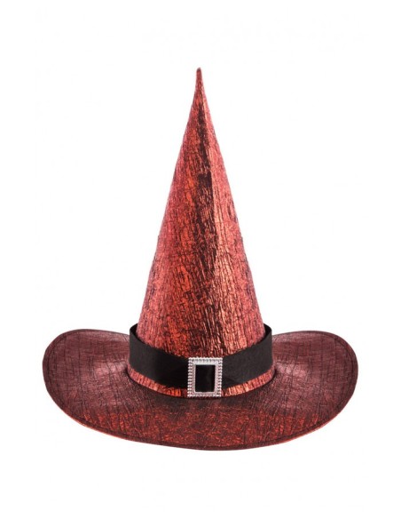Cappello strega rosso in tessuto metallizzato con fibbia Cm. 40