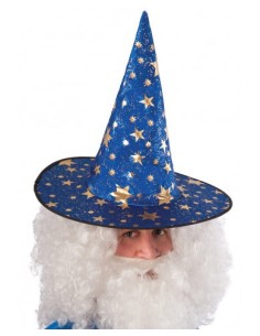 Cappello mago blu con stelline oro Cm. 35