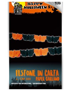 Festone pipistrelli neri e arancioni in carta Cm. 300 x Cm. 13 2