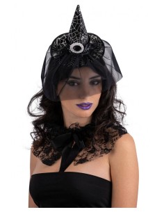 Cerchietto con cappellino in raso nero con fibbia e veletta Cm. 15