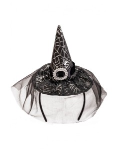 Cerchietto con cappellino in raso nero con fibbia e veletta Cm. 15 2