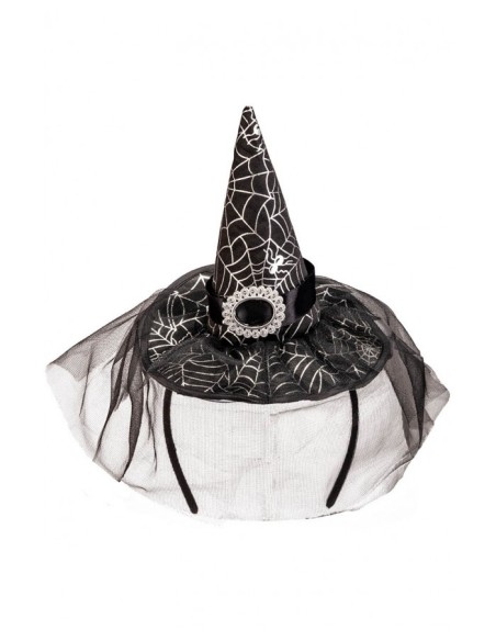Cerchietto con cappellino in raso nero con fibbia e veletta Cm. 15