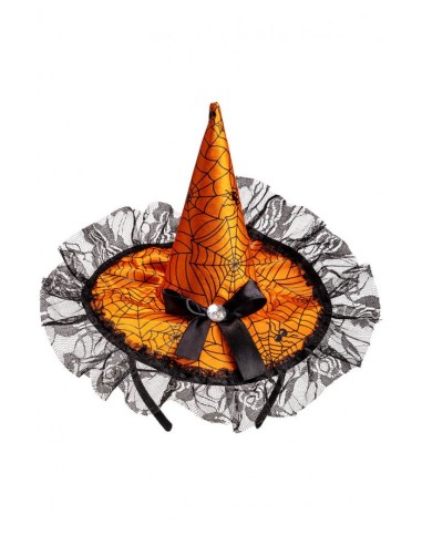Cerchietto con cappellino in raso arancione con fiocco e pizzo Cm. 17