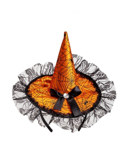 Cerchietto con cappellino in raso arancione con fiocco e pizzo Cm. 17
