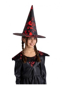 Cappello strega nero in tessuto plastificato insanguinato Cm. 34