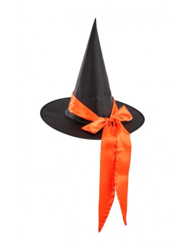 Cappello strega in tessuto plastificato con fiocco arancione in raso