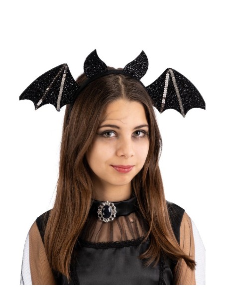 Cerchietto pipistrello nero in tessuto lurex