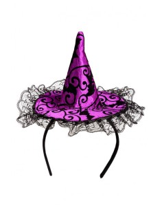 Cerchietto con cappellino strega viola damascato Cm. 13