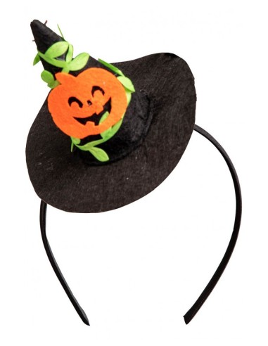 Cerchietto con cappellino strega nero con zucca Cm. 9