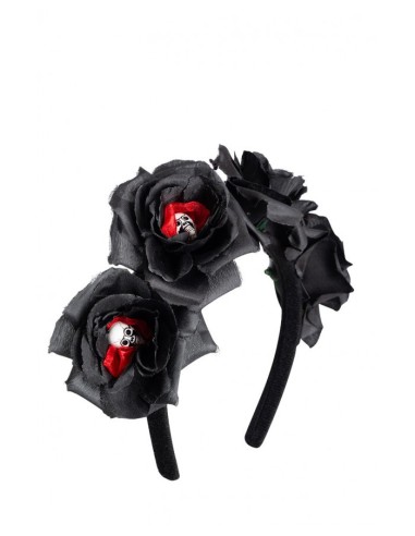 Cerchietto con rose nere e teschietti