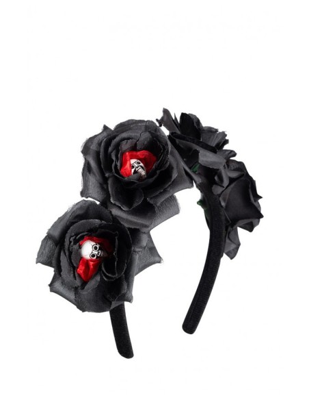 Cerchietto con rose nere e teschietti