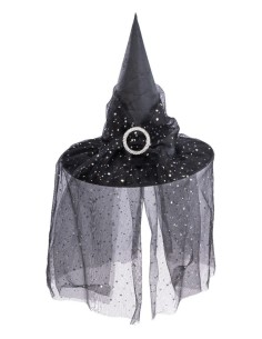 Cappello strega nero in rasetto con veletta Cm. 35