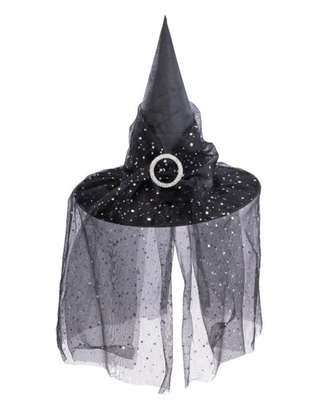 Cappello strega nero in rasetto con veletta Cm. 35