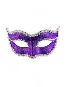 Maschera in plastica con glitter viola e strass