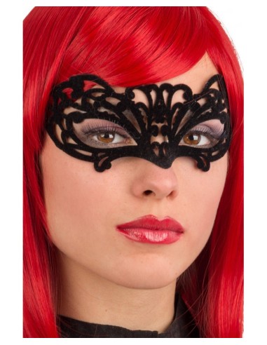 Maschera in plastica intagliata con velluto nero