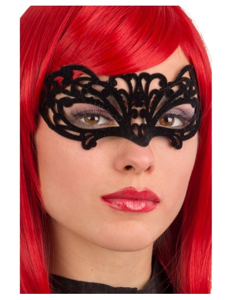 Maschera in plastica intagliata con velluto nero