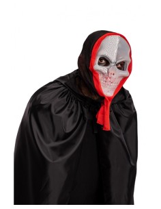 Maschera scheletro insanguinato in plastica rigida con cappuccio