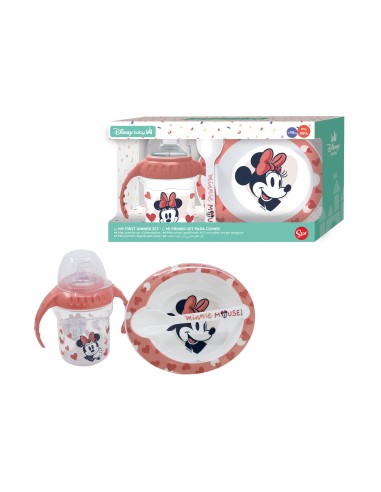 Set regalo Baby con bicchiere con maniglie e beccuccio + piatto + cucchiaio - Minnie