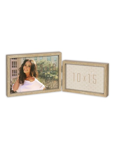 Portafoto in legno doppio orizzontale 1 foto cm. 10x15 e 1 foto cm. 13x18