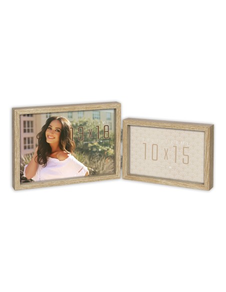 Portafoto in legno doppio orizzontale 1 foto cm. 10x15 e 1 foto cm. 13x18
