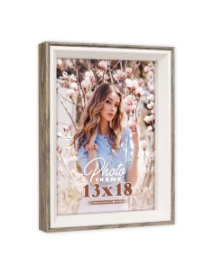 Portafoto in legno mdf Cm. 20x15 - Foto cm. 13x18 - Marrone e bianco