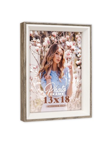 Portafoto in legno mdf Cm. 20x15 - Foto cm. 13x18 - Marrone e bianco