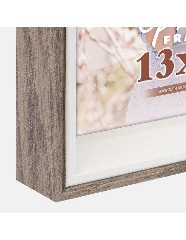 Portafoto in legno mdf Cm. 20x15 - Foto cm. 13x18 - Marrone e bianco