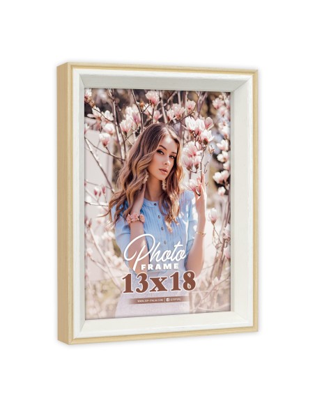 Portafoto in legno mdf Cm. 20x15 - Foto cm. 13x18 - Legno naturale e bianco