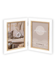 Portafoto in legno doppio per 2 foto cm. 13x18 Bianco e marrone