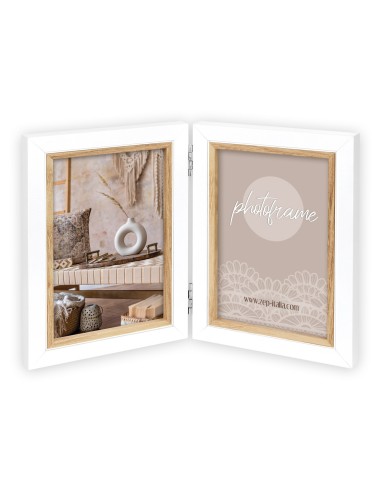 Portafoto in legno doppio per 2 foto cm. 13x18 Bianco e marrone