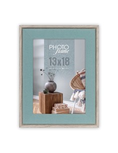 Portafoto in legno mdf Cm. 18x23 - Foto cm. 13x18 - Legno naturale e azzurro