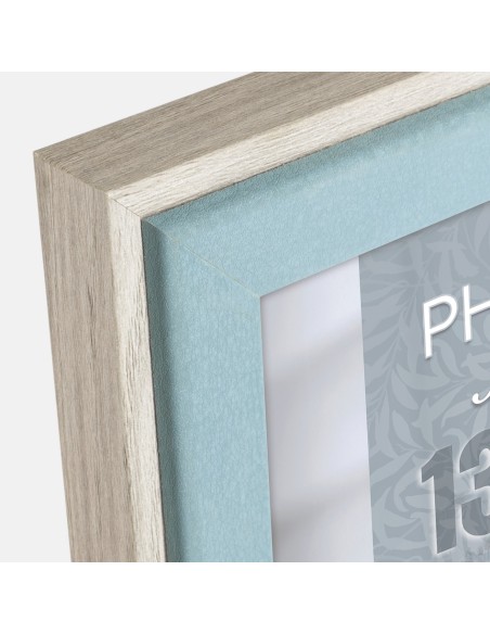 Portafoto in legno mdf Cm. 18x23 - Foto cm. 13x18 - Legno naturale e azzurro