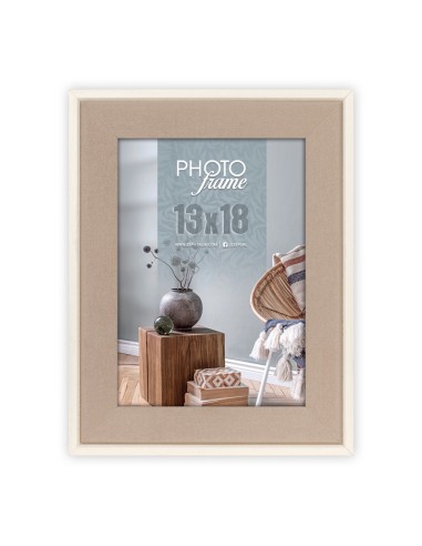Portafoto in legno mdf Cm. 18x23 - Foto cm. 13x18 - Legno naturale e bianco
