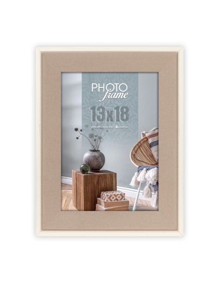 Portafoto in legno mdf Cm. 18x23 - Foto cm. 13x18 - Legno naturale e bianco