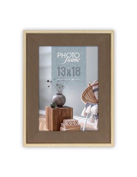 Portafoto in legno mdf Cm. 18x23 - Foto cm. 13x18 - Legno naturale e marrone