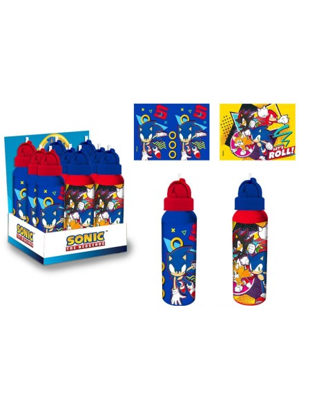 Borraccia alluminio 550 ML con cannuccia - Sonic - Soggetti assortiti