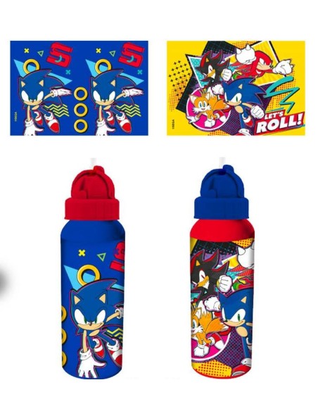 Borraccia alluminio 550 ML con cannuccia - Sonic - Soggetti assortiti