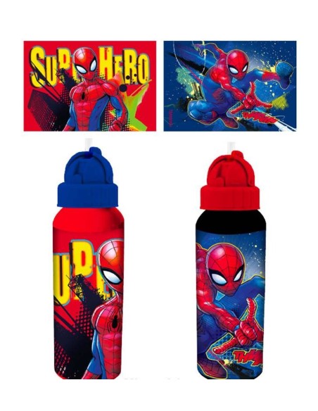 Borraccia alluminio 550 ML con cannuccia - Spiderman - Soggetti assortiti