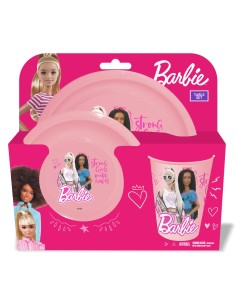 Set piatti in plastica 3 pezzi – Piatto piano + fondo + bicchiere - Barbie