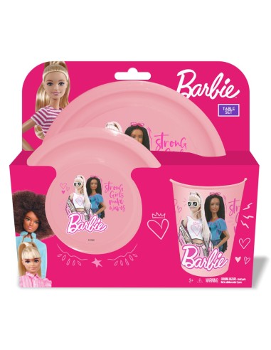 Set piatti in plastica 3 pezzi – Piatto piano + fondo + bicchiere - Barbie