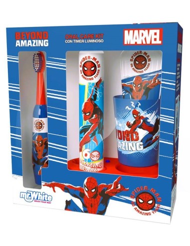 Set regalo con spazzolino turbo + dentifricio + bicchiere + base - Spiderman