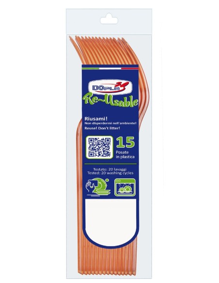 Forchetta compact trasparente riutilizzabile - Confezione 15 pezzi - Arancione