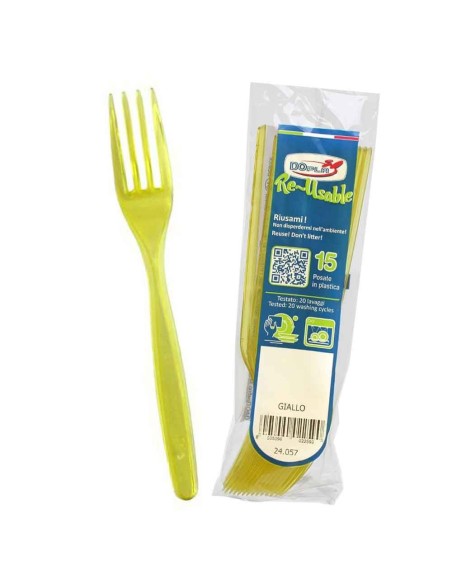 Forchetta compact trasparente riutilizzabile - Confezione 15 pezzi - Giallo