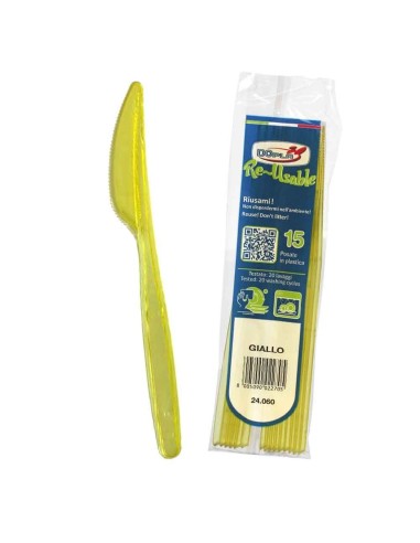 Coltello compact trasparente riutilizzabile - Confezione 15 pezzi - Giallo