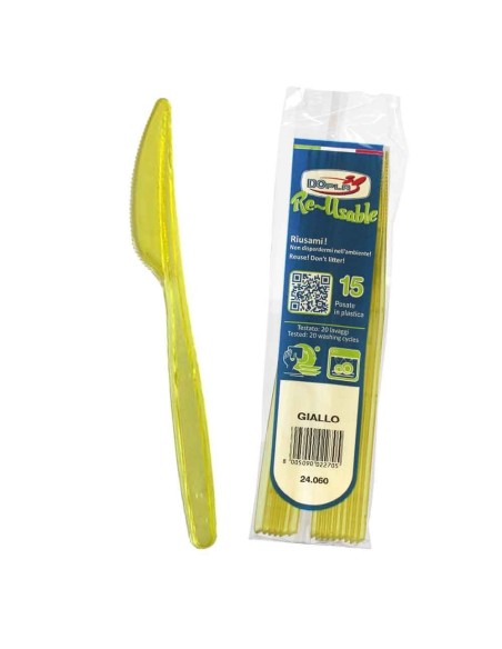 Coltello compact trasparente riutilizzabile - Confezione 15 pezzi - Giallo