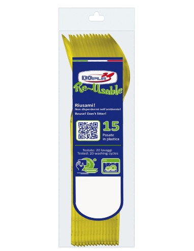 Cucchiaio compact trasparente riutilizzabile - Confezione 15 pezzi - Giallo